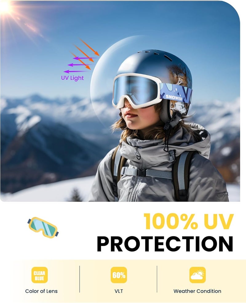 Snower Kids Ski Goggles, Anti-Fog Snow Goggles with OTG Design, 100% UV Protection, HD Lens for Kids Boys Girls - Image 2